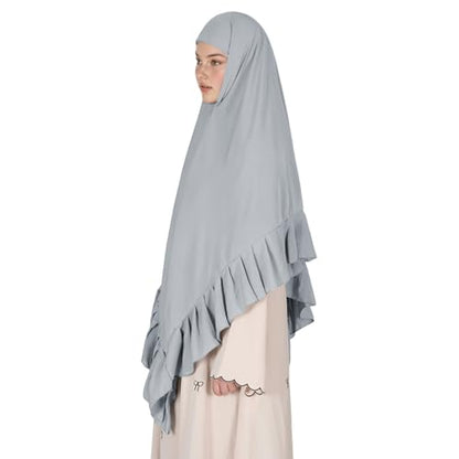 Prayer Hijab for Women Muslim Cotton Blend Lightweight Ruffled Square Scarf - color: Gray