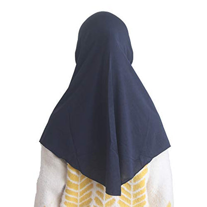 Girls Hijab Muslim Scarf for Kids – Ready to Wear, Solid Color, Soft & Breathable Daily Headwear for Ages 6-11 - color: Navy Blue