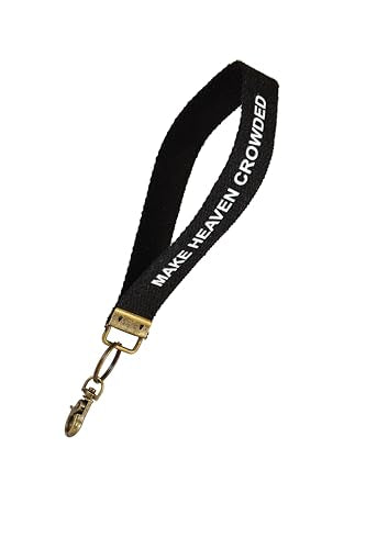 Make Heaven Crowded Christian Keychain Cotton Wristlet Keychain Bronze Key Fob Soft Car Keychain Wristlet - color: Black