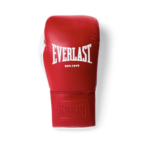 Everlast Powerlock OG Pro Boxing Gloves | Lace Up Fight Gloves - color: Red/White, size: 8oz