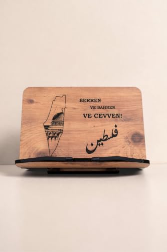 Adjustable Wooden Book Stand for Reading and Quran - Ergonomic Desktop Rahle with 4-Level Tilt Mechanism, Sturdy MDF Construction, and Flexible Metal Page Holders - Appropriate for Books and Tablets