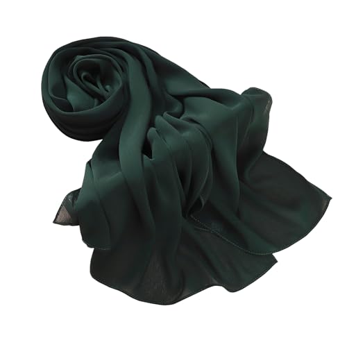 Premium Long Crinkle Chiffon Hijab Scarf for Women, Very Soft Muslim Head Scarfs - color: Dark Green