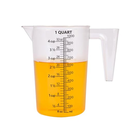 32oz Measuring Pitcher with Permanent Laser-Etched Markings | Food-contact grade PC, 4-cup capacity with handle for brewing, dilution, motor oil, pool & lawn chemicals and kitchen use. - size: 32 Ounces