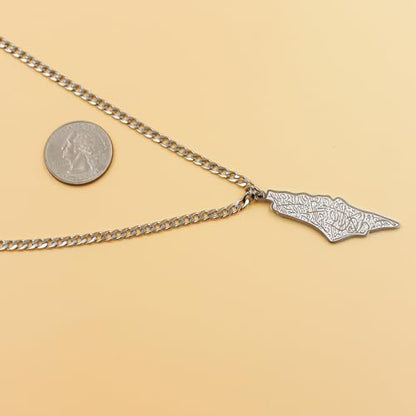 Uloveido Palestine Map Necklace – Arabic Engraved Stainless Steel Pendant, Islamic Middle Eastern Cultural Jewelry for Men and Women - color: Silver
