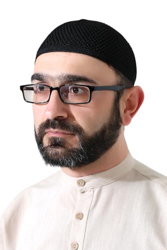 ihvan online Turkish Muslim Premium Knitting Kufi Hats for Men, Taqiya, Takke, Peci, Islamic Caps Gifts, Standart Size - color: Black