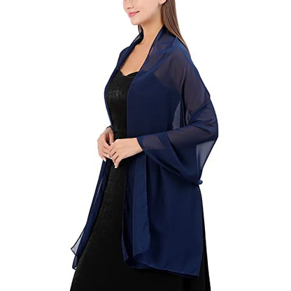Ladiery Chiffon Shawl Wraps for Women Evening Dresses, Elegant Soft Sheer Shawls for formal dressy Bride Wedding - color: Navy Blue(1)