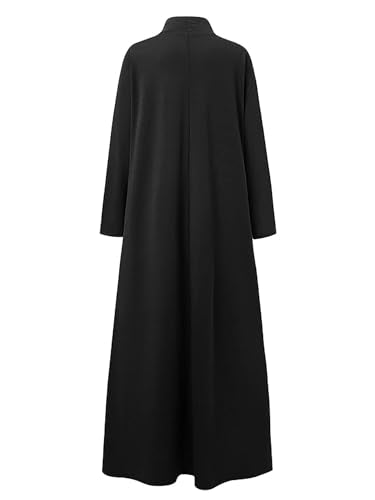 WSPLYSPJY Women Girls High Neck Long Sleeve Abaya Muslim Dress Solid Color Prayer Clothes Islamic Robe - color: Black, size: Large