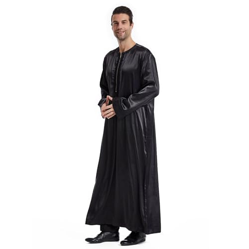 Men's Islamic Arab Kaftans Robe for Eid, Dubai Ramadan Daily Clothes - Muslim Thobe Shirt - color: A Black, size: 3X-Large