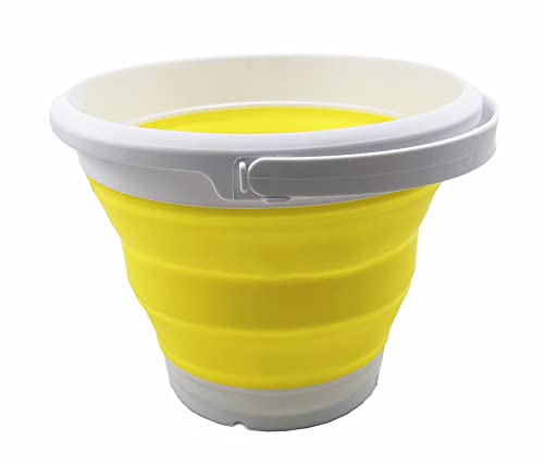 SAMMART 5.5L (1.4 Gallon) Collapsible Plastic Bucket - Foldable Round Tub - Portable Fishing Water Pail - Space Saving Outdoor Waterpot (White/Lemon) - color: White/Lemon