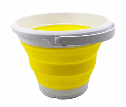 SAMMART 5.5L (1.4 Gallon) Collapsible Plastic Bucket - Foldable Round Tub - Portable Fishing Water Pail - Space Saving Outdoor Waterpot (White/Lemon) - color: White/Lemon