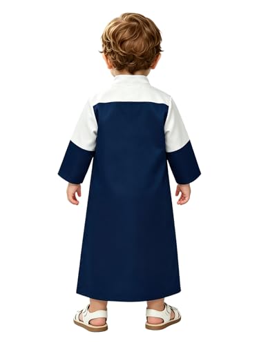 FEESHOW Little Boys Arabic Muslim Thobe Toddler Baby Kaftan Robe Islamic Traditional Festival Party Wear - color: Navy Blue, size: 0-3 Months