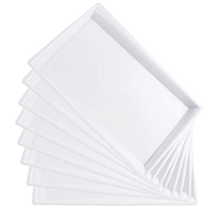 I00000 8 Pack White Plastic Serving Tray, 15" x 10" Rectangle Food Trays, Disposable Serving Platter for Parties, Internal Inclined Design Perfect for Weddings and Party - color: White