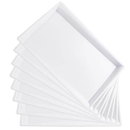 I00000 8 Pack White Plastic Serving Tray, 15" x 10" Rectangle Food Trays, Disposable Serving Platter for Parties, Internal Inclined Design Perfect for Weddings and Party - color: White