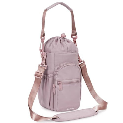 sportsnew 40oz Insulated Crossbody Water Bottle Bag Gym Hiking Phone Pocket | Water-resistant Lining, Padded Strap, Top Handle, Drawstring, Phone Pocket, Elastic Slots, Built-In Key Clip for Gym Walking - color: Pink