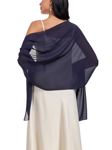 Shawls and Wraps Soft Chiffon Scarve Scarf For Evening Party Dresses Wedding Stole - color: Navy