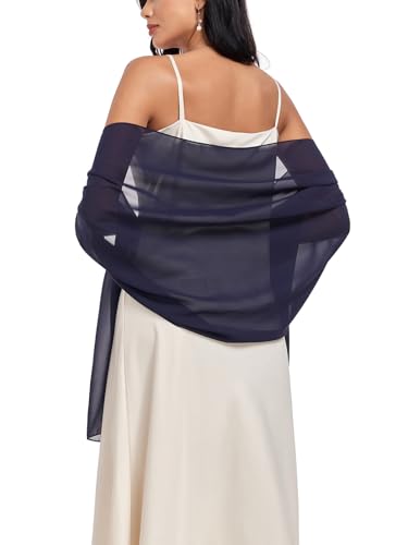 Shawls and Wraps Soft Chiffon Scarve Scarf For Evening Party Dresses Wedding Stole - color: Navy