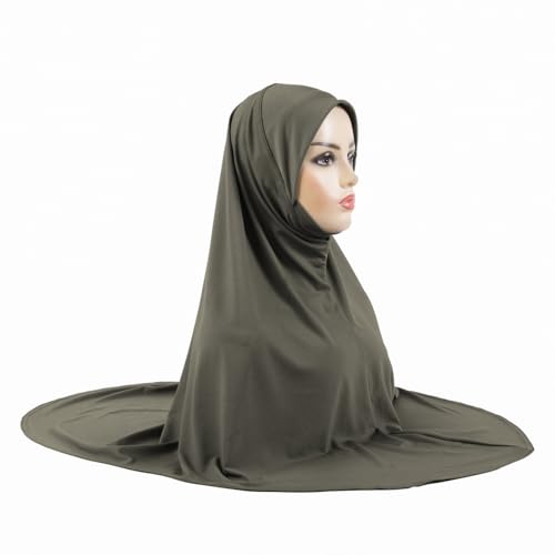 Instant Hijab 여성용 무슬림 부드럽고 신축성 있는 기도 히잡 이슬람 두바이 중동 단색 헤드스카프 - color: 다크 그레이.