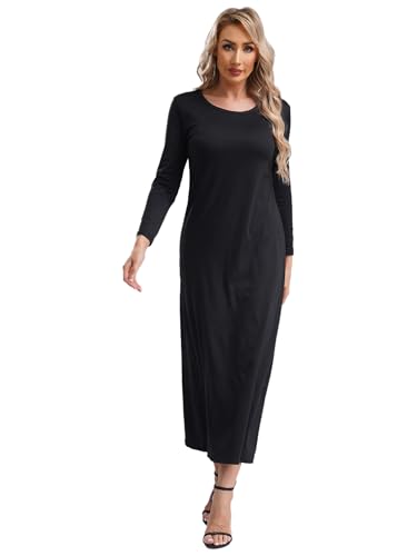 Womens Muslim Abayas Maxi Dress One Piece Long Sleeve Islamic Prayer Dresses Robe Arabian Kaftan - color: Black, size: XX-Large-3X-Large