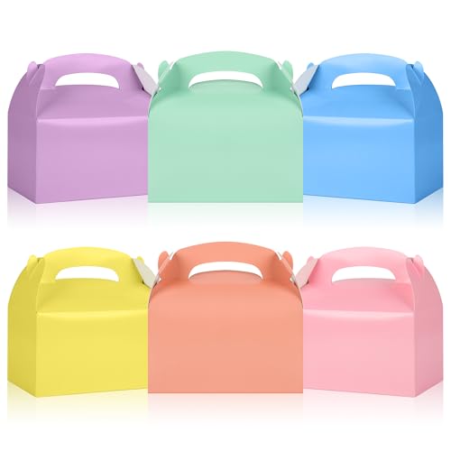 DjinnGlory 36-Pack Pastel Party Favor Treat Boxes with Handles, Rainbow Colors Goodie Boxes Perfect for Birthdays, Weddings, Baby Showers, and Special Events 6.18 x 3.58 x 3.38 Inches - color: Multi