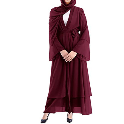 Women's Chiffon Muslim Cardigan Kaftan East Arabian Abaya Dress Casual Islamic Cover Up Long Dresses - color: Burgundy, size: Large
