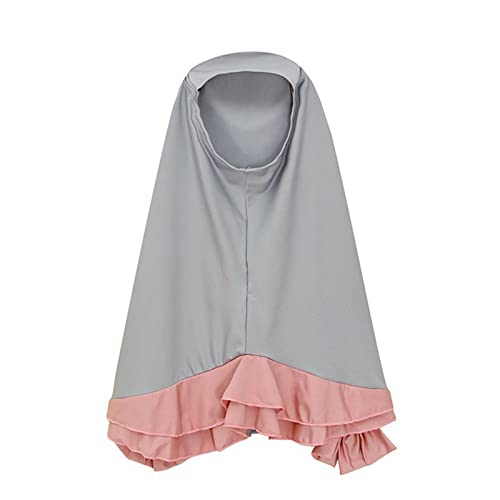 Kids Prayer Dress Muslim Clothes Outfits for Toddler Girls Long Sleeve Abaya with Hijab Two Piece Maxi Islamic Set - color: Grey, size: 5-6 Years