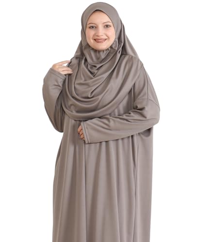 Prien Muslim Dress For Women With Hijab, Abaya, Instant Prayer Clothes Set, Islamic Wear, Dubai Kaftan Jilbab Burqa - color: Light Mink, size: 3X-Large-6X-Large