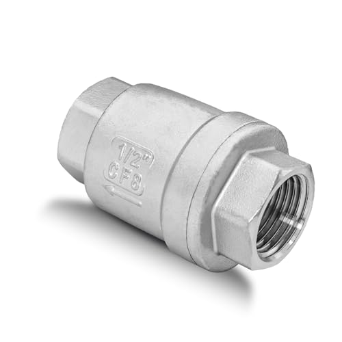1/2" NPT Vertical Spring Check Valve, Stainless Female Thread 1000WOG, DN15 | Non-Return Heavy-Duty Lift Spring Design, Prevent Backflow, Protects Pumps, Quick Shutoff, for Vertical Piping, Water Oil Gas - size: 1/2"-NPT