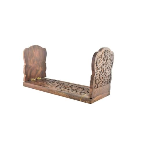Adjustable Sheesham Wood Book Stand Expandable Book Holder Organizer for Desk Shelf Home Office Brown - color: Design 5