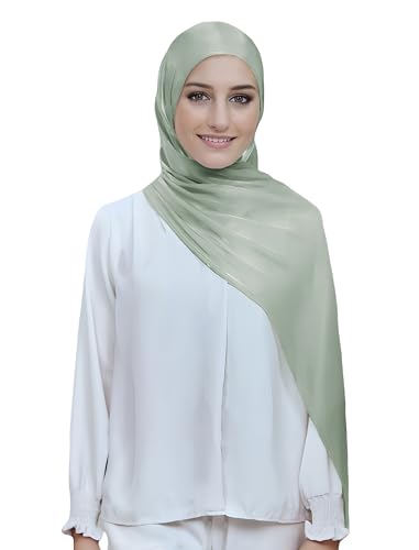 Lina & Lily Sheen Shimmer Women's Crepe Scarf Shawl Wrap Head Hijab Lightweight - color: Dusty Green
