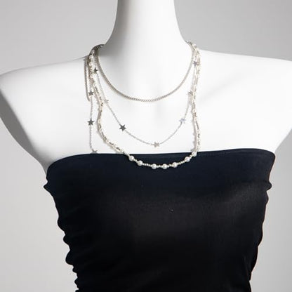 Pearl Brooch Pins Hanging Chain Lapel Pin for Women Long Chain Tassel Pearl Collar Chain Lapel Pin Jewelry Accessories - style: star