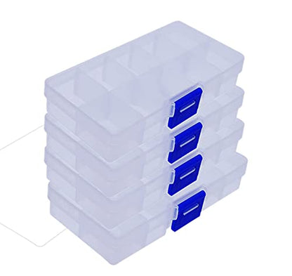 Yansanido 4 Pcs 10 Grids 5 Inch x 2.5 Inch Adjustable Small Removable Clear Plastic Jewelry Organizer Divider Storage Box Jewelry Earring Tool Containers (White (10-Grid) 4pcs)