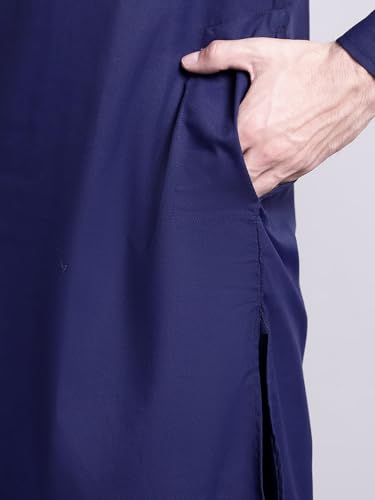 Maple Clothing Punjabi Kurta Pajama Set Mens Pathani Cotton Indian Clothes Bollywood Outfit - color: Navy Blue, size: Medium