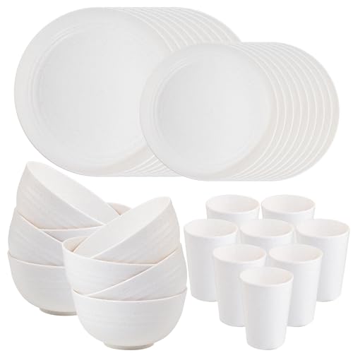 Supernal 32pcs White Wheat Straw Dinnerware Set,Plates and Bowls Sets for 8 - color: White, size: 32pcs