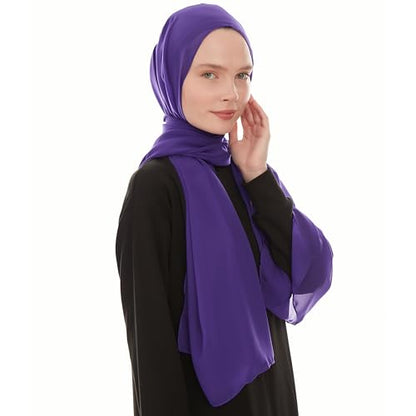 Chiffon Hijab Scarf for Women - Chiffon Hijab Muslim Headscarf Shawl - Soft Fashion Scarf Muslim Headscarf Shawl - color: Purple