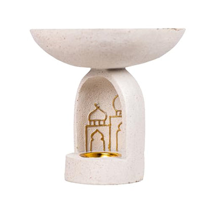 Mosque-Themed Decorative Resin Candlestick, White, Dome-Shaped, Gold-Trimmed - color: Islamic Candlestick Statue