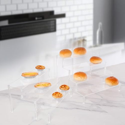 WEERSHUN 3 Tier Acrylic Display Stand Risers, Clear Tabletop Display Shelf for Perfume, Figures & Collectibles, Thick Acrylic Organizer for Cupcake, Cosmetics & Home Decoration - size: 1PACK 3-layer transparent