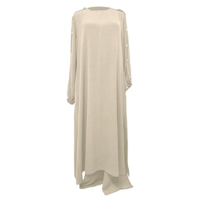 Muslim Dress Women Prayer Dresses Plus Size Maxi Dress Summer Casual Long Sleeve Flowy Long Sundresses - color: Beige, size: Small