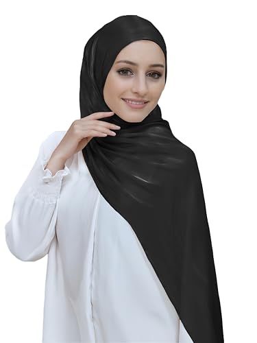 Lina & Lily Sheen Shimmer Women's Crepe Scarf Shawl Wrap Head Hijab Lightweight - color: Black