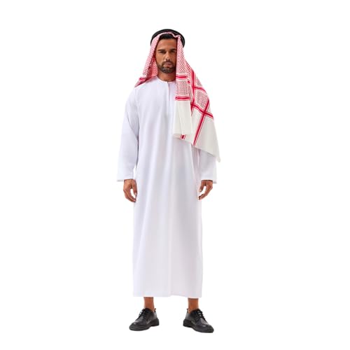Men's Arab Costume Middle East Muslim Robe Adult Dubai Halloween Costume with Decoration Set - size: Large