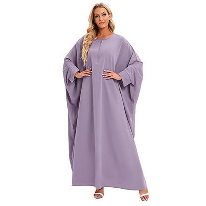 Women's One-piece Prayer Dress Muslim Abaya Dress Islamic Maxi Abaya Kaftan - color: Light Purple