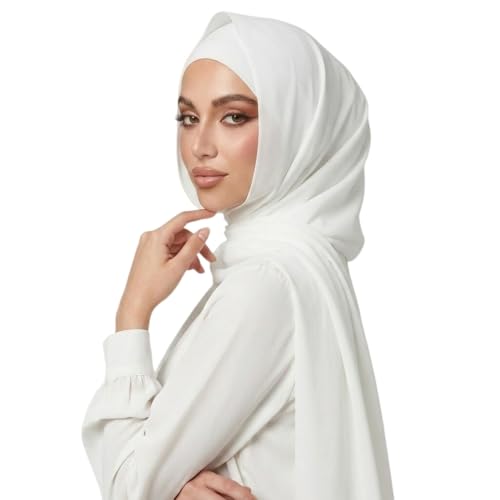 Yeieeo Instant Chiffon Hijab with Undercap (Tube or Bandage Cap), Breathable, no sweat buildup,Solid Chiffon Head Wraps - color: White