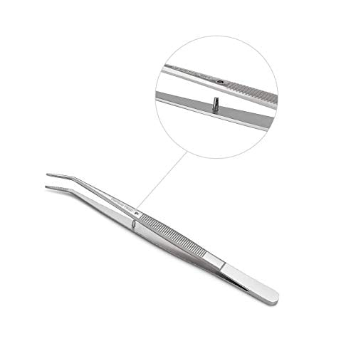 Stainless Steel Tweezers, with Curved Serrated Tip Multipurpose Sewing Machine Tweezers Forceps for Craft Repairing (2 Pcs set)