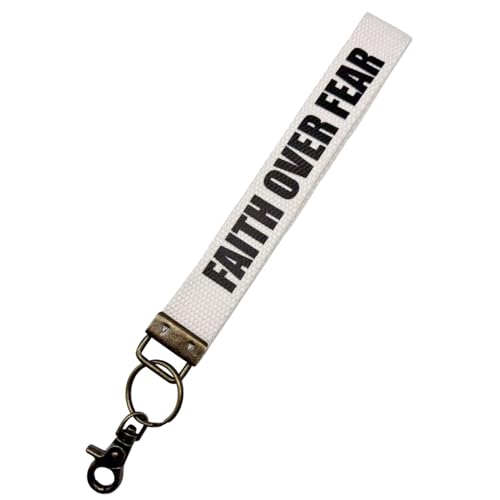 Make Heaven Crowded Christian Keychain Cotton Wristlet Keychain Bronze Key Fob Soft Car Keychain Wristlet - color: Faith Over Fear