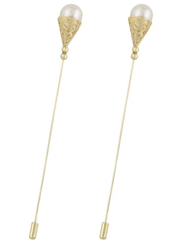 Alilang Vintage Hat Pin 5 inch Long Handle Golden Tone Lapel Pins Tie Scarf Brooch Jewelry Accessories Pack of 2/3/5 - color: 2 PCS Pearl