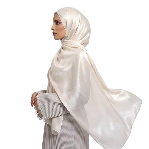 Organza Sheen Shimmer Crepe Hijab Scarf for Women Lightweight Sheer Shawl Wrap for Wedding and Evening Dresses - color: Beige