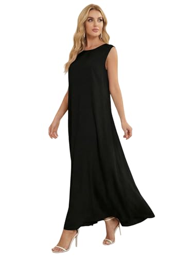 Long Slip Dress Maxi for Under Dresses, Sleeveless One-Piece Abaya, Inner Dress Layering Islamic Modest Maxi Dress for Women - color: Black, size: Medium