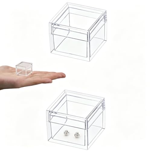 Small Acrylic Boxes with Lids Plastic Square Cube 2 Pieces Clear Box Storage Containers for Candy Pill and Tiny Jewelry - size: 1.18 x 1.18 x 0.86 Inch