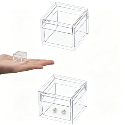 Small Acrylic Boxes with Lids Plastic Square Cube 2 Pieces Clear Box Storage Containers for Candy Pill and Tiny Jewelry - size: 1.18 x 1.18 x 0.86 Inch