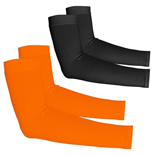 YESLIFE UV Sun Protection Arm Sleeves for Men & Women,UPF 50 Cooling Sports Sleeve - color: Black + Orange, size: 2 Pairs