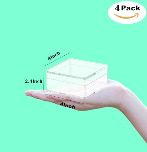 Acrylic Box 4 Packs Clear Square Cube Acrylic Decorations Box Acrylic Candy Box with Lid Transparent Storage Containers Small Acrylic Display Box for Jewelry 4 * 4 * 2.4 Inch - size: 4 x 4 x 2.4 Inch